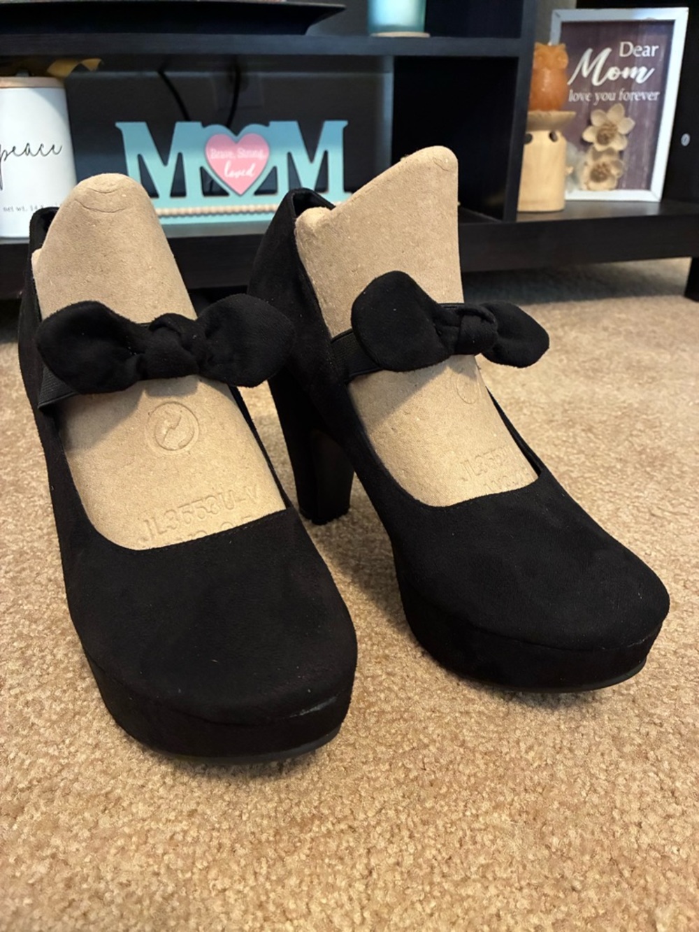 Black Faux Suede Mary Jane Platform Heels - Women